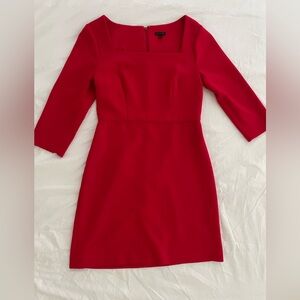 Ann Taylor Red Sheath Dress Square Neck 3/4 Sleeve